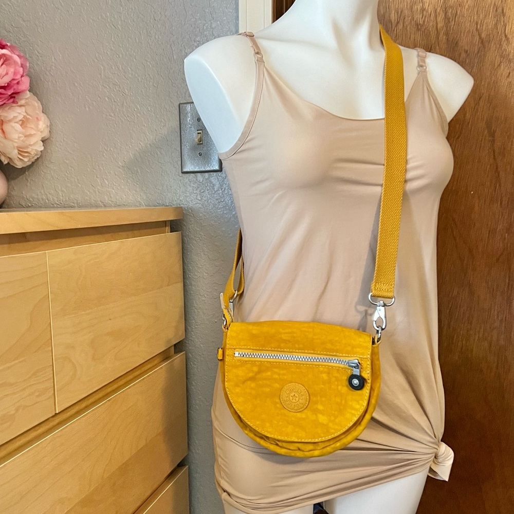 Kipling Half Moon Crescent Mustard Sunflower Small Crossbody Travel Bag